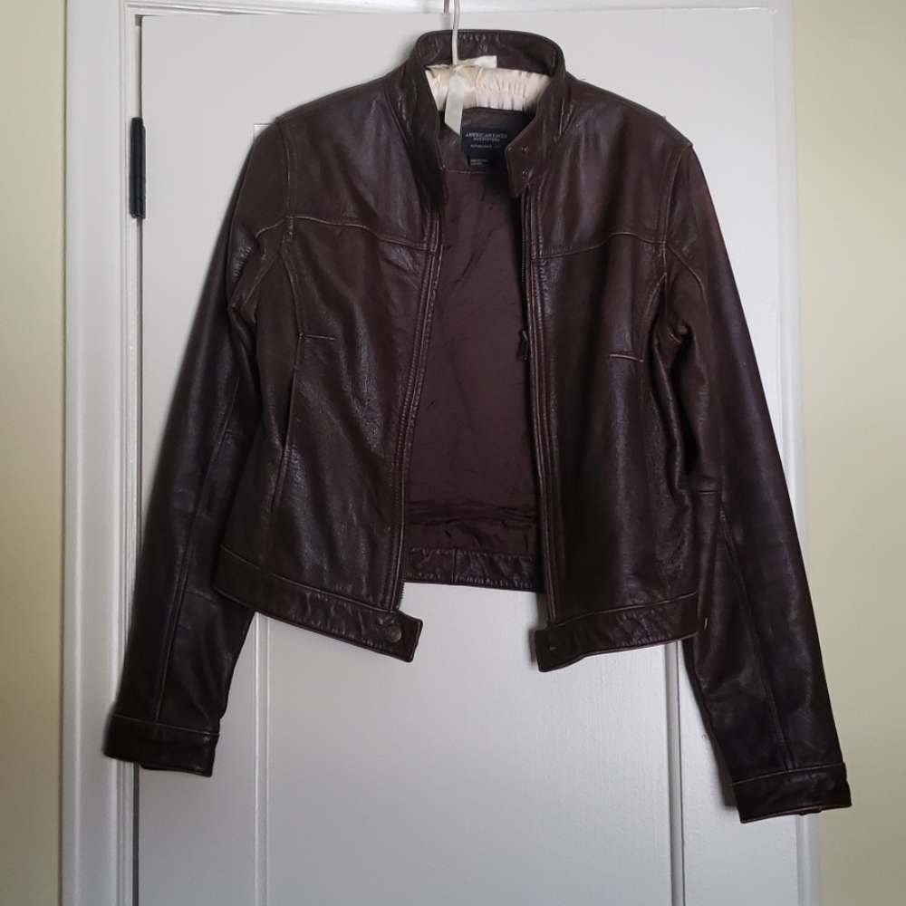 American Eagle Brown genuine leather moto jacket